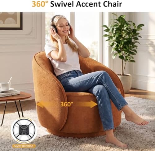32" W Swivel Barrel Chair Set of 2, 360° Comfy Chenille Curry