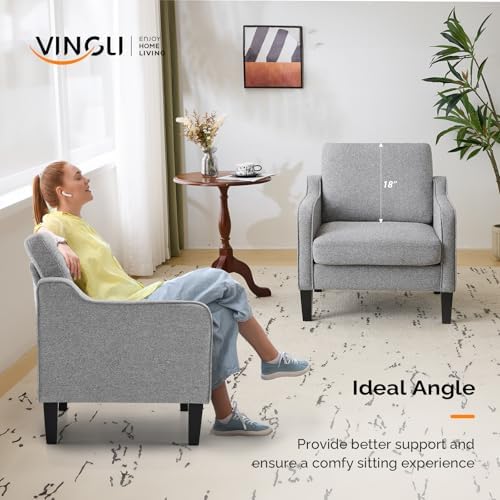 VINGLI Accent Chair, Linen Upholstered Grey Armchair for Living Room