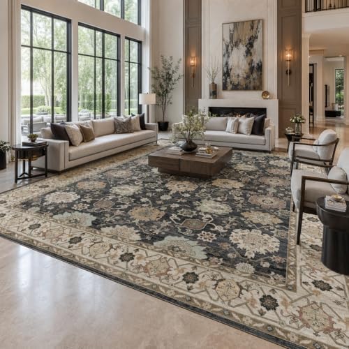Amada Vintage Washable Area Rug,9'x12',Black/Brown