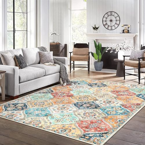 ROYHOME 9x12 Area Rug Large Moroccan Trellis Machine Washable Rug, Cream