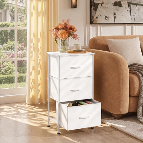 WLIVE Small Dresser Nightstand for Bedroom, 3 Drawers, White