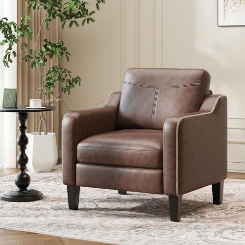MALOL PU Leather Accent Chair, Mid-Century Modern Living Room Armchair Sofa w...