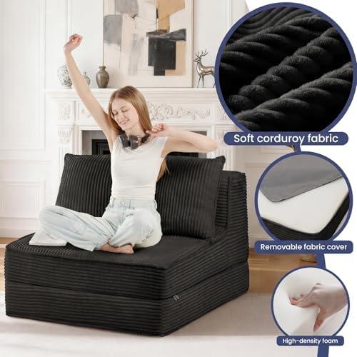 Folding Sofa Bed, Convertible Sleeper Chair with Pillow,Corduroy Comfy Floor ...