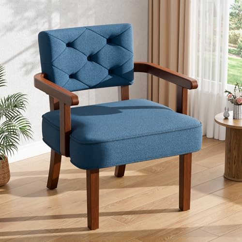 Accent Chairs Set of 2, Mid-Century Modern Arm Chairs with Wood Arms