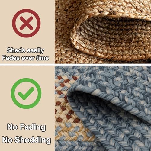 RCTJHOME 2x6 Oval Braided Runner Natural Rust Blue Farmhouse Kitchen Rug