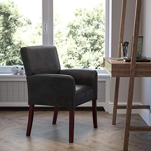 Flash Furniture LeatherSoft Reception Chair, Black/Mahogany