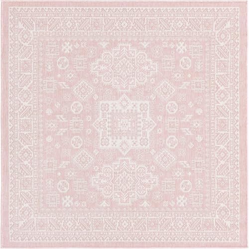 Rugs.com - Outdoor Aztec Rug – 5 Ft Square Pink Stain-Resistant Indoor/Outdoo...