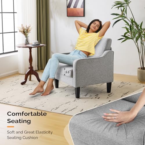 VINGLI Accent Chair, Linen Upholstered Grey Armchair for Living Room