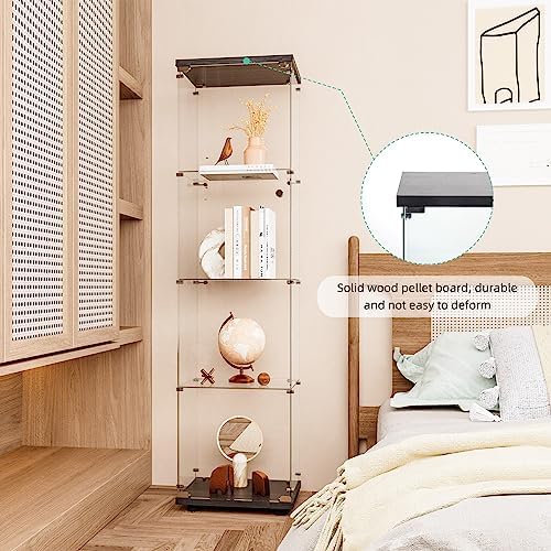 FLYMUHJIA Curio Cabinet Glass Display Case for Collectibles with Door, 4 Disp...