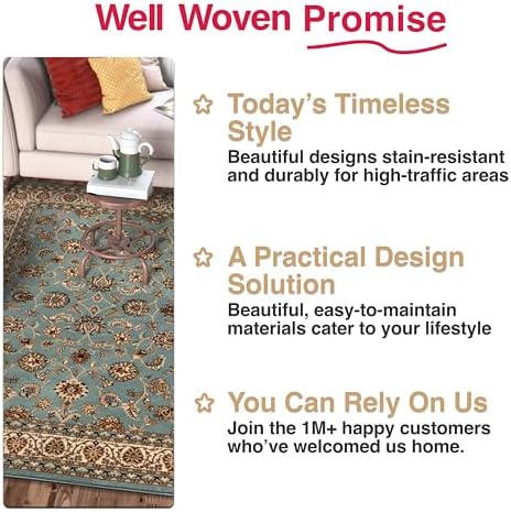 Well Woven Barclay Collection Sarouk Light Blue 8x10 Area Rug - for Living Ro...