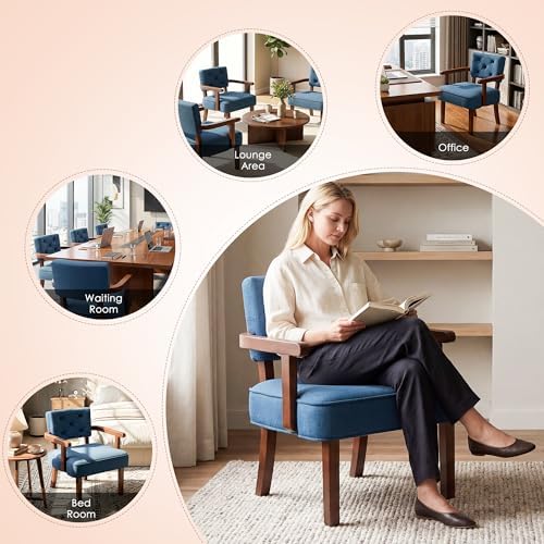 Accent Chairs Set of 2, Mid-Century Modern Arm Chairs with Wood Arms