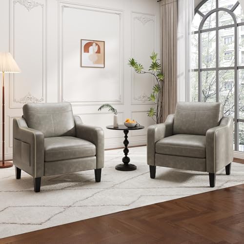 MALOL PU Leather Accent Chair, Mid-Century Modern Living Room Armchair Sofa w...