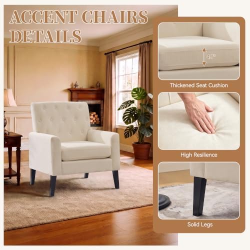 Modern Accent Chair, Upholstered Armchair with Button Tufted Back, Mid Centur...
