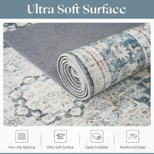 8x10 Blue Neutral Vintage Distressed Traditional Area Rug