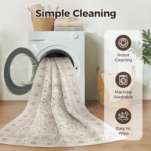 WITSHOCK 10x14 Area Rugs for Living Room Washable Vintage Rug Beige/Brown