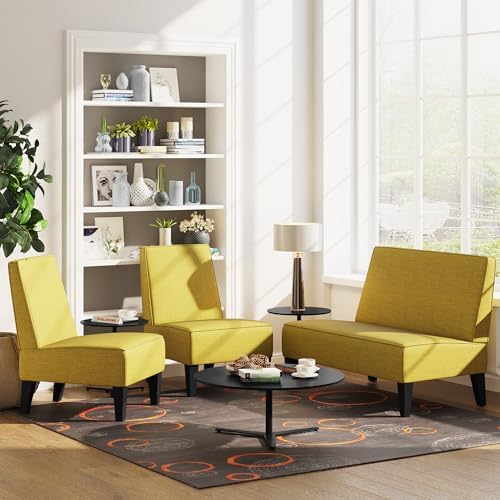 Armless Accent Chairs Set of 2, Green Upholstered Linen Slipper Chair with So...