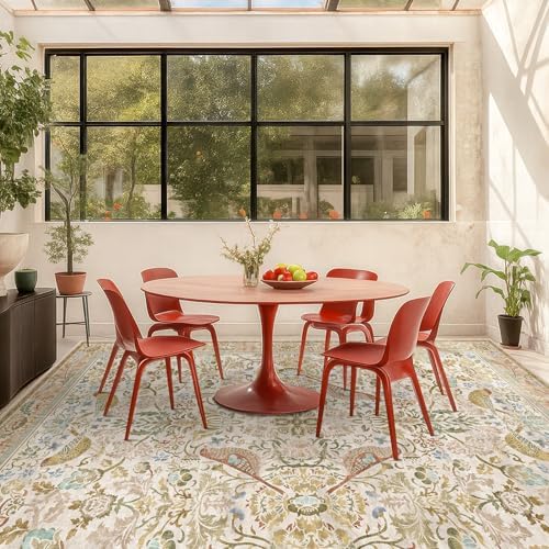 Washable Living Room Rug 8x10 - Country Style Beige Floral Area Rugs for Bedr...
