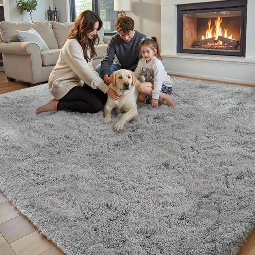 8x10 Area Rugs for Living Room,Light Grey Large Shaggy Soft Plush Furry Rug