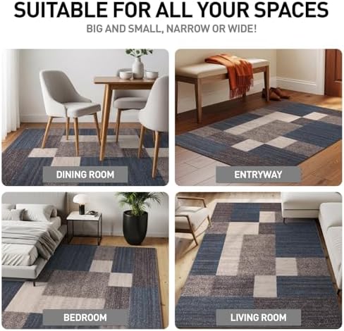 Rugshop Geometric Boxes Non-Slip Contemporary Area Rug Blue 6'6" x 9...