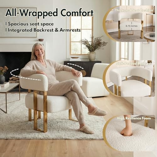 Hyfirm White Boucle Barrel Accent Chair
