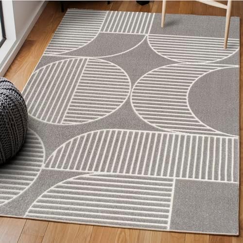 JONATHAN Y Nordby High-Low Arch Striped Gray/Cream Indoor/Outdoor Area Rug, 8...