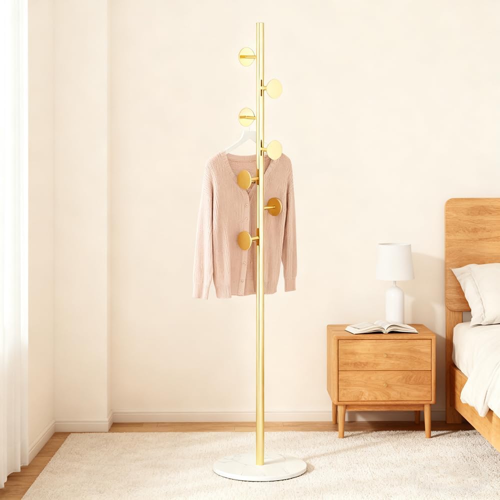 Coat Rack Freestanding with Marble Rock Slab Base, Heavy Duty Sturdy Stable M...