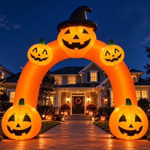10FT Halloween Inflatable Pumpkin Archway Decorations with Built-in LEDs