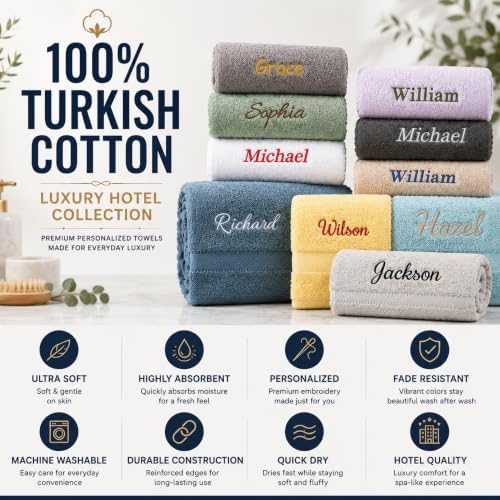 Personalized Towel Set, Custom Bath Towels with Name, Turkish Cotton Green | ...
