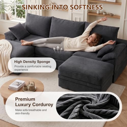 107" Modular Sectional Sofa Boneless Couch with Storage,U-Shape 3 Seat C...