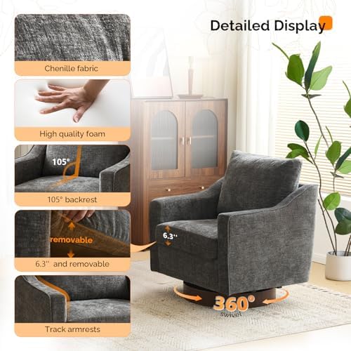 VINGLI Mid-Century Modern Swivel Accent Chair, 360°Upholstered Armchair, Home...