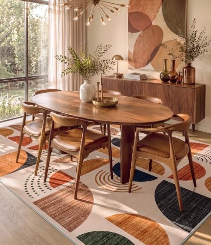 YIHOUSE Boho Washable 5x7 Area Rugs for Living Room, Mid-Century Modern Rug f...