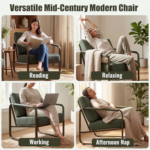 PrimeZone Mid Century Modern Accent Chair Set of 2 - Fabric Armchair, Green