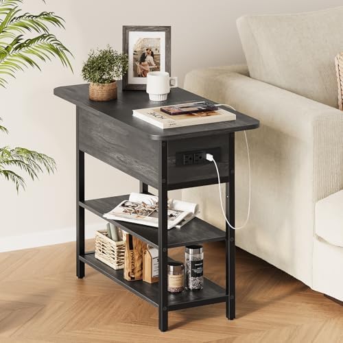 Yoobure End Table with Charging Station, Flip Top Side Table with USB Ports a...
