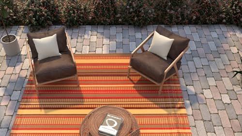 Mad Mats Geometric Stripe 5x8 Brown Outdoor Rug, Reversible Plastic Mat for P...
