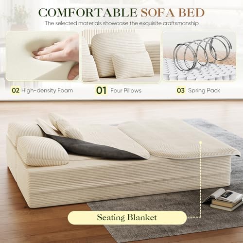 Antetek Convertible Sleeper Sofa, Modern Folding Futon Corduroy Floor Foam Co...