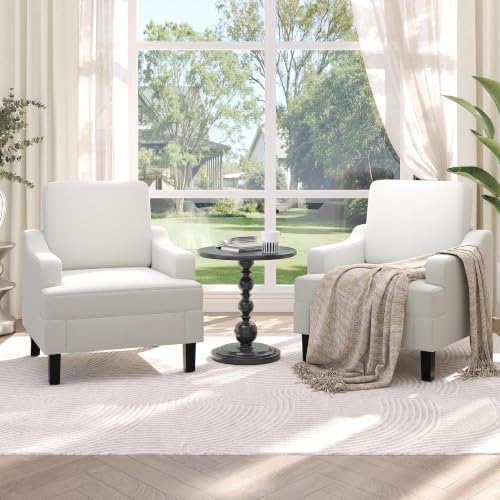 Garvee White Comfy Accent Chair, Upholstered Armchair for Living Room