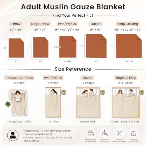 Love's cabin 100% Cotton Muslin Blanket, 6 Layer Lightweight Breathable G...