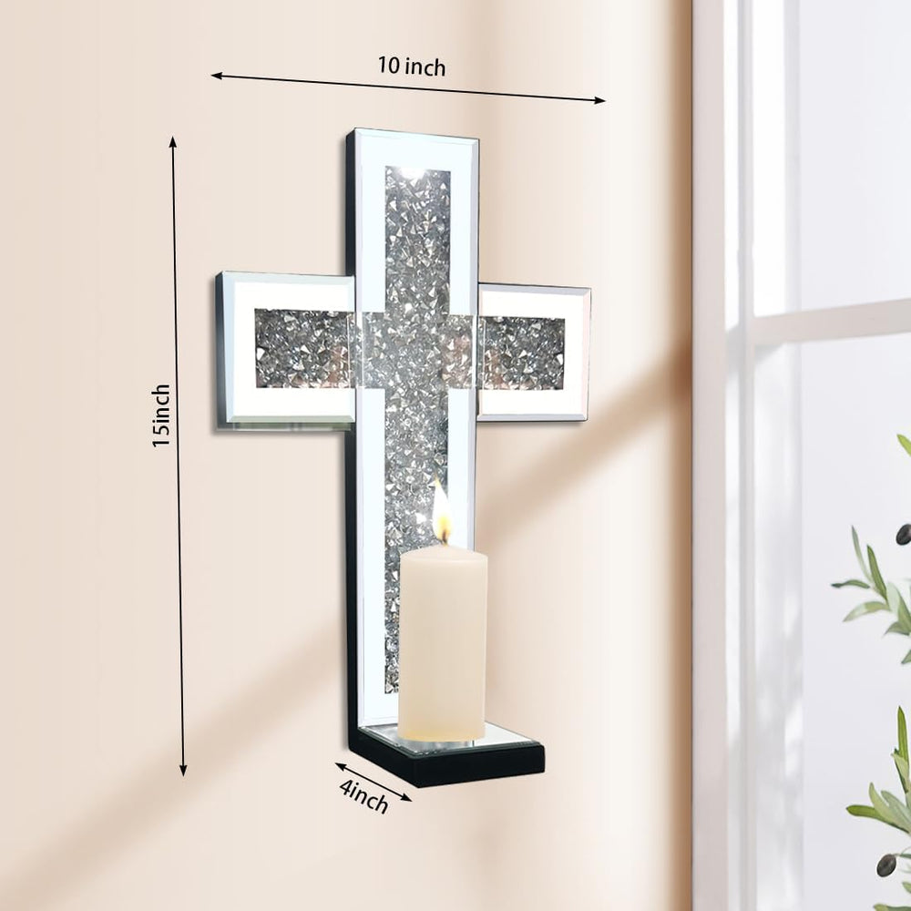 Mirrored Wall Candle Sconces Holder Set of 2, Wall Decor Living Room