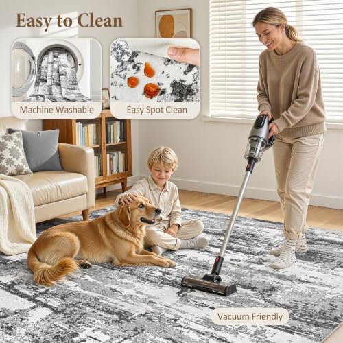 5x7 Area Rugs Abstract Washable Living Room Rug, Black Grey