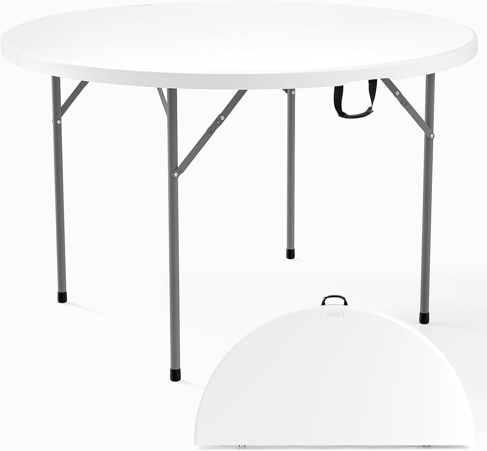 VINGLI White 48" Round Bi-Folding Commercial Table, 4 Feet Portable Plas...