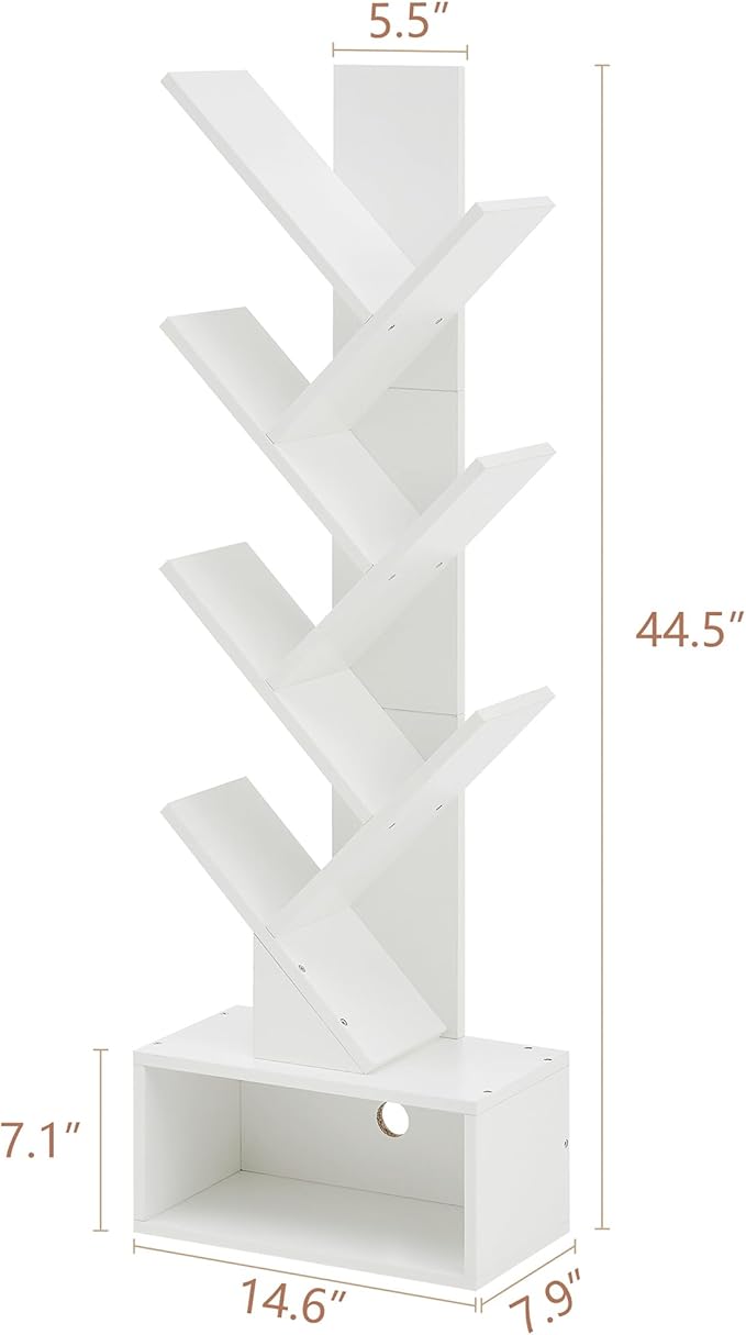 Hoctieon 6 Tier Tree Bookshelf, Tall Bookcase with Drawer, Freestanding Book ...