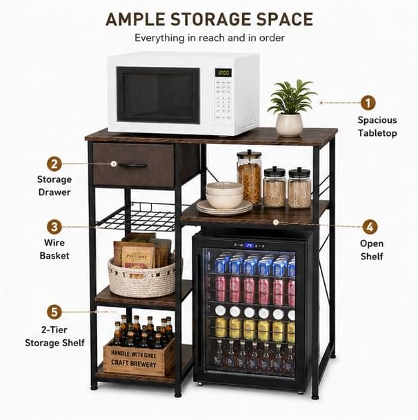 VINGLI Bakers Racks for Kitchens with Storage Mini Fridge Stand Bar Cabinet w...