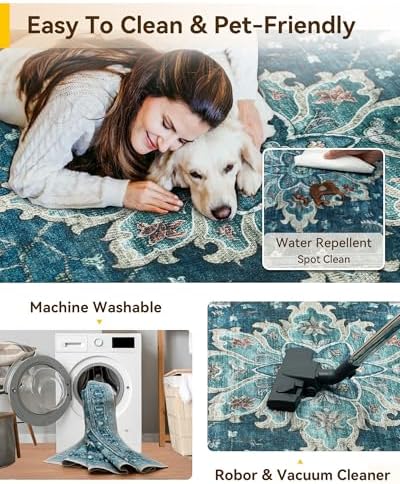 RELEANY Washable Area Rug, 5'x7', Teal