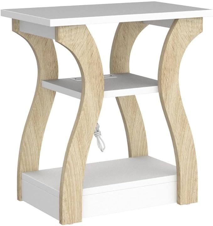 End Table Set of 2 with Charging Station, Side Table with USB Ports and Outle...