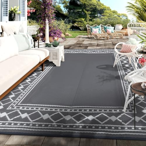 GarveeHome Outdoor Rug 8x10 Waterproof Patio Rugs Modern Bordered Reversible ...
