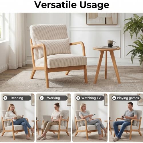 Mid Century Modern Accent Chairs Set of 2, Upholstered Fabric Armchairs with ...