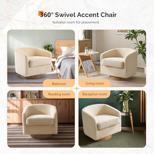 VINGLI 360°Swivel Accent Chair with Engineered Wood Base and Removable Cushio...