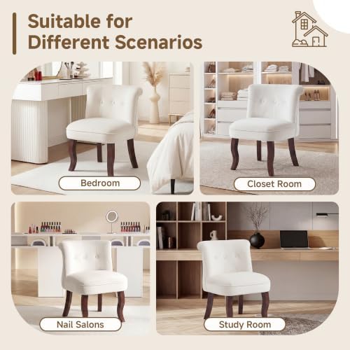 Velvet Vanity Chair with Back, Upholstered Tufted Vanity Stool with Solid Woo...