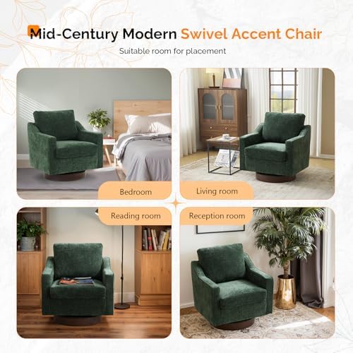 VINGLI Mid-Century Modern Swivel Accent Chair, 360°Upholstered Armchair, Home...
