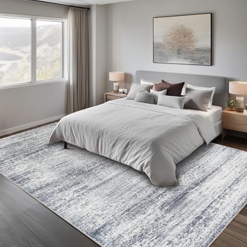 8x10 Washable Area Rugs for Living Room,Bedroom,Dining Room (Grey Cream)
